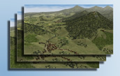 Screenshot des 3D-Modells zur Klosterlandschaft Heisterbach in drei Zeitfenstern / Bild vergrößern