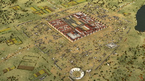 Die römische Stadt 'Colonia Ulpia Traiana' in ihrer Blütezeit mit des 2. Jahrhunderts.